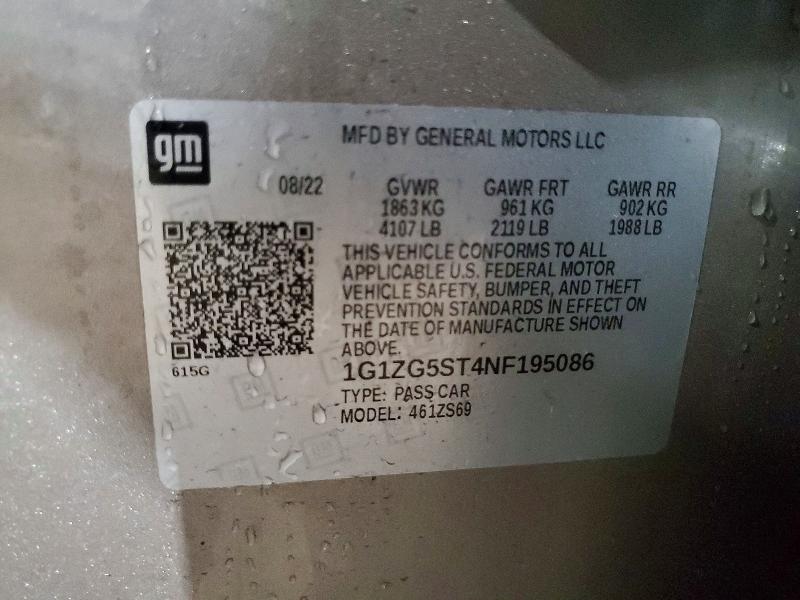 Продажа на аукционе авто 2022 Chevrolet Malibu, vin: 1G1ZG5ST4NF195086, номер лота: 54128406