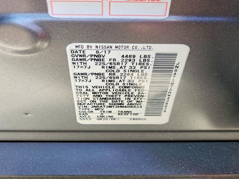 55456096 :رقم المزاد ، JN8AT2MT2HW406824 vin ، 2017 Nissan Rogue مزاد بيع