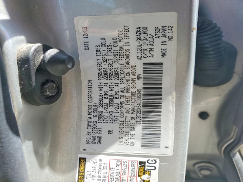 Aukcja sprzedaży 2004 Lexus Gx, vin: JTJBT20X540036049, numer aukcji: 54879946