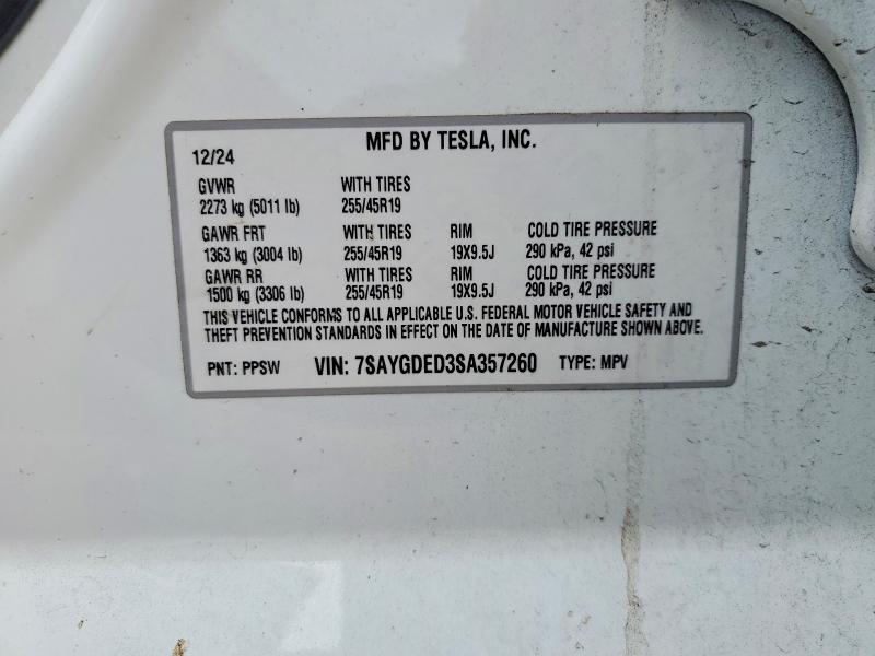 53586146 :رقم المزاد ، 7SAYGDED3SA357260 vin ، 2025 Tesla Model Y مزاد بيع
