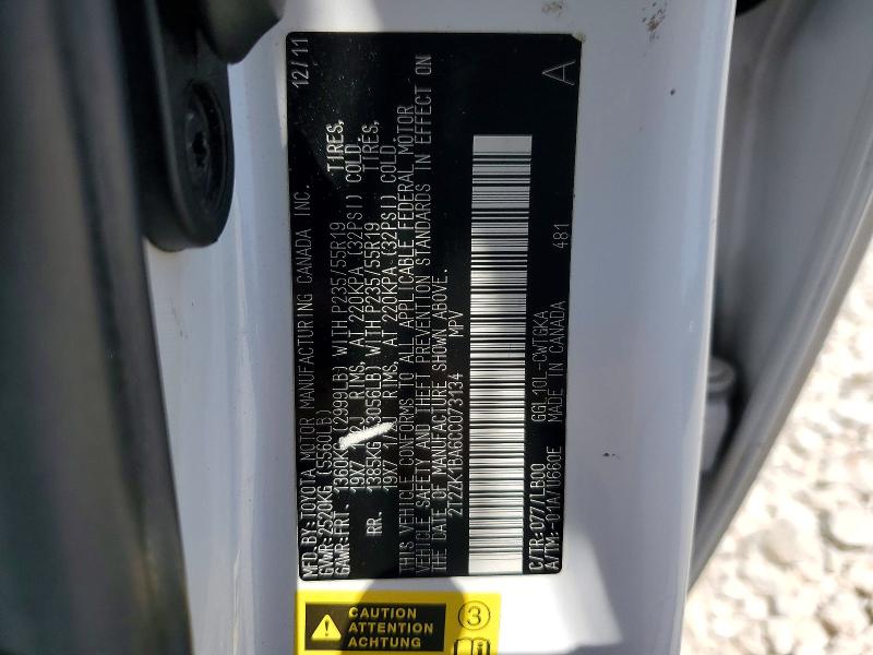 Aukcja sprzedaży 2012 Lexus Rx, vin: 2T2ZK1BA6CC073134, numer aukcji: 54009496