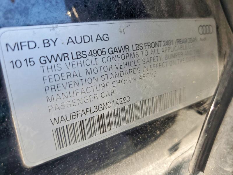 52894126 :رقم المزاد ، WAUBFAFL3GN014290 vin ، 2016 Audi A4 مزاد بيع