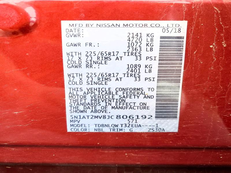 54418366 :رقم المزاد ، 5N1AT2MV8JC806192 vin ، 2018 Nissan Rogue مزاد بيع