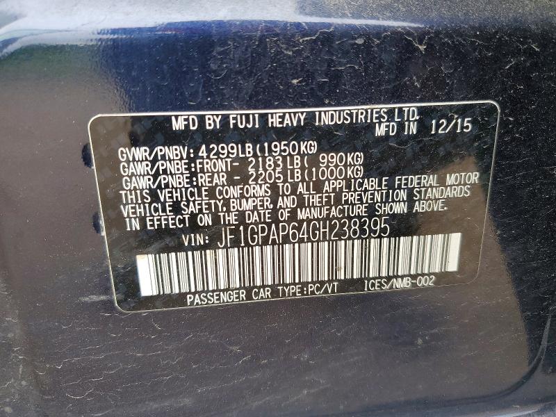 Aukcja sprzedaży 2016 Subaru Impreza, vin: JF1GPAP64GH238395, numer aukcji: 51570546