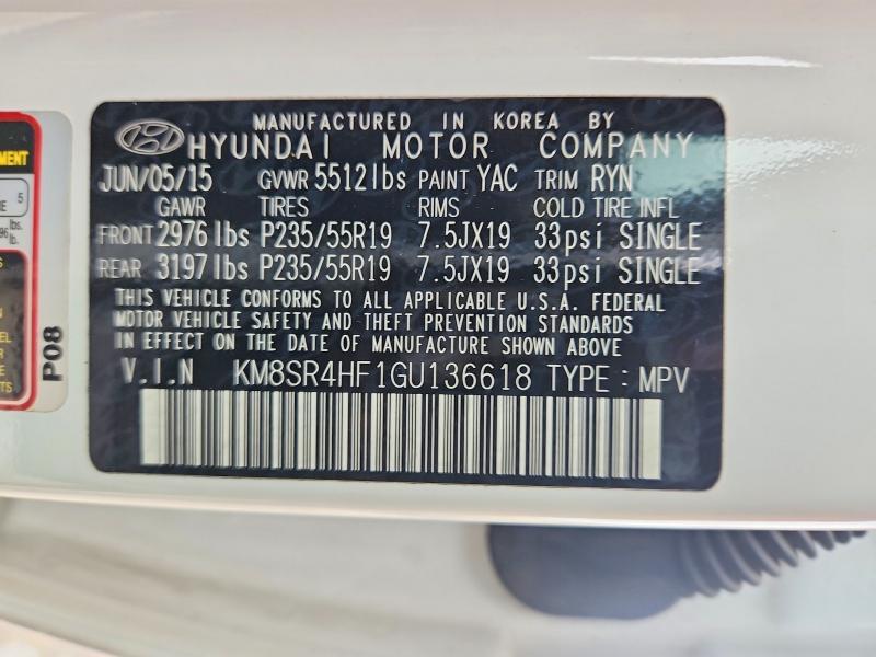 Продажа на аукционе авто 2016 Hyundai Santa Fe, vin: KM8SR4HF1GU136618, номер лота: 52733436