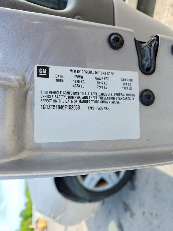 2006 Chevrolet Malibu მანქანა იყიდება აუქციონზე, vin: 1G1ZT51846F152068, აუქციონის ნომერი: 53880206