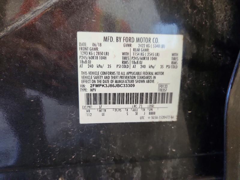 54712216 :رقم المزاد ، 2FMPK3J86JBC33309 vin ، 2018 Ford Edge مزاد بيع