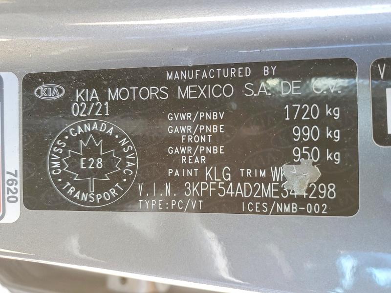54484836 :رقم المزاد ، 3KPF54AD2ME344298 vin ، 2021 Kia Forte مزاد بيع