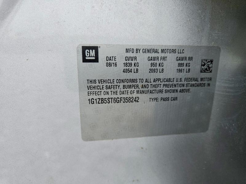 Auction sale of the 2016 Chevrolet Malibu, vin: 1G1ZB5ST6GF358242, lot number: 54792676