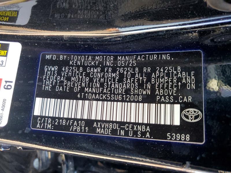 Aukcja sprzedaży 2025 Toyota Camry, vin: 4T1DAACK5SU612008, numer aukcji: 52406096