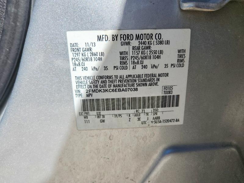 54535666 :رقم المزاد ، 2FMDK3KC6EBA07038 vin ، 2014 Ford Edge مزاد بيع
