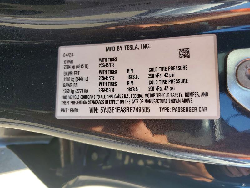 Продажа на аукционе авто 2024 Tesla Model 3, vin: 5YJ3E1EA8RF749505, номер лота: 53281426