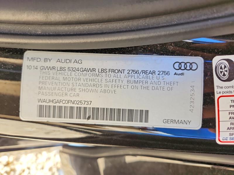 2015 Audi A6 მანქანა იყიდება აუქციონზე, vin: WAUHGAFC0FN025737, აუქციონის ნომერი: 54914226