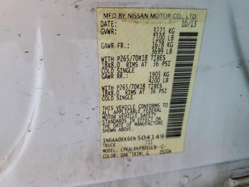 Aukcja sprzedaży 2014 Nissan Titan, vin: 1N6AA0EK6EN504149, numer aukcji: 53831426