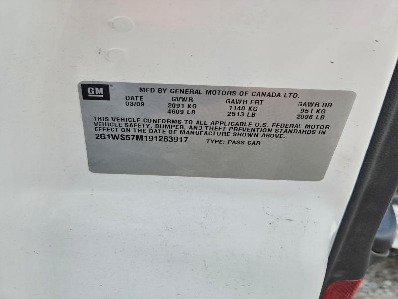 54990366 :رقم المزاد ، 2G1WS57M191283917 vin ، 2009 Chevrolet Impala مزاد بيع