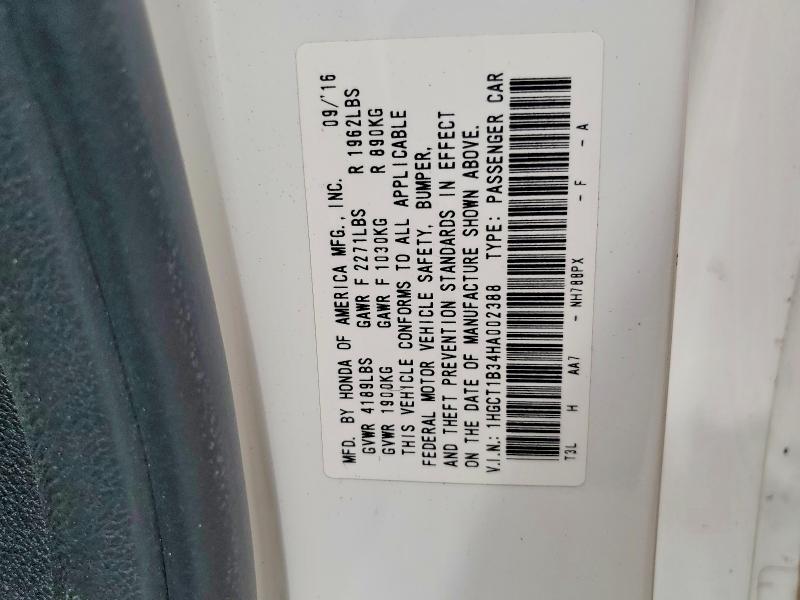 Продажа на аукционе авто 2017 Honda Accord, vin: 1HGCT1B34HA002388, номер лота: 54517646