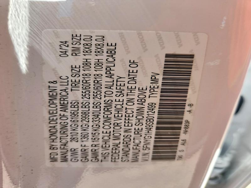 55158996 :رقم المزاد ، 5FNYG1H49SB012499 vin ، 2025 Honda Pilot مزاد بيع