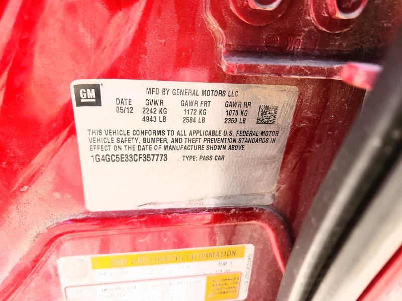 52504086 :رقم المزاد ، 1G4GC5E33CF357773 vin ، 2012 Buick Lacrosse مزاد بيع