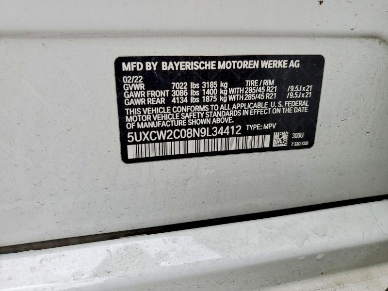 53998466 :رقم المزاد ، 5UXCW2C08N9L34412 vin ، 2022 Bmw X7 مزاد بيع