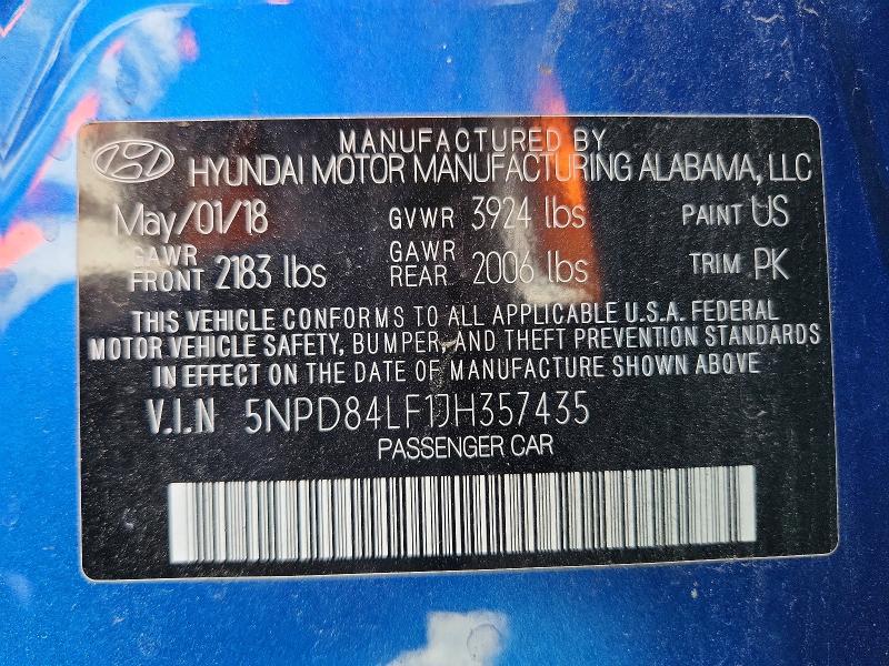 Продажа на аукционе авто 2018 Hyundai Elantra, vin: 5NPD84LF1JH357435, номер лота: 52453386