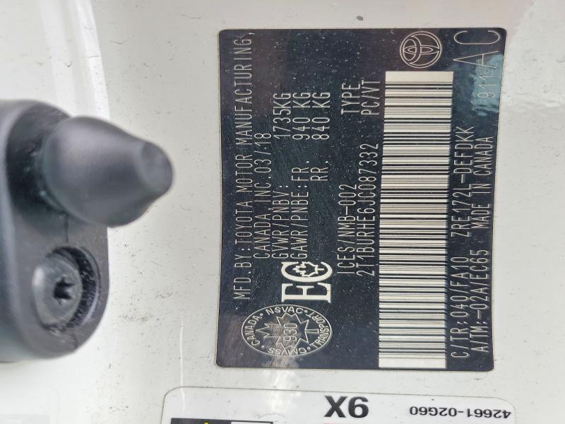 53176866 :رقم المزاد ، 2T1BURHE6JC087332 vin ، 2018 Toyota Corolla مزاد بيع