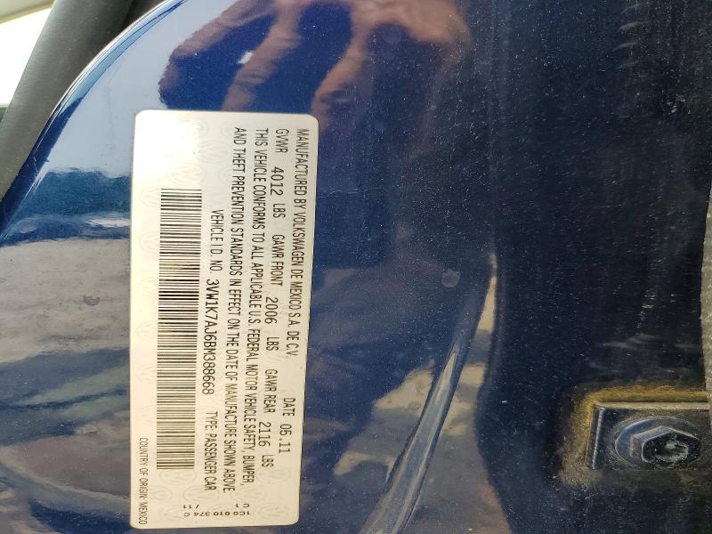 2011 Volkswagen Jetta მანქანა იყიდება აუქციონზე, vin: 3VW1K7AJ6BM388668, აუქციონის ნომერი: 55160506