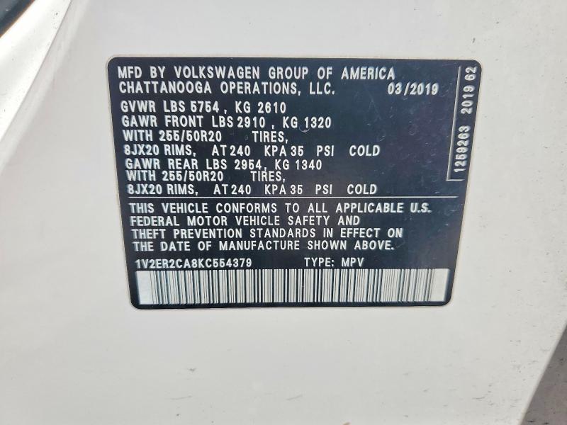 2019 Volkswagen Atlas მანქანა იყიდება აუქციონზე, vin: 1V2ER2CA8KC554379, აუქციონის ნომერი: 53567686