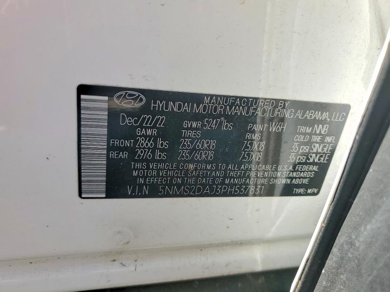 2023 Hyundai Santa Fe მანქანა იყიდება აუქციონზე, vin: 5NMS2DAJ3PH537831, აუქციონის ნომერი: 53453946