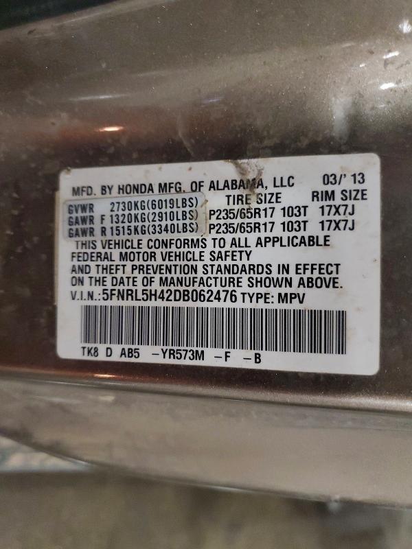 2013 Honda Odyssey მანქანა იყიდება აუქციონზე, vin: 5FNRL5H42DB062476, აუქციონის ნომერი: 52159046