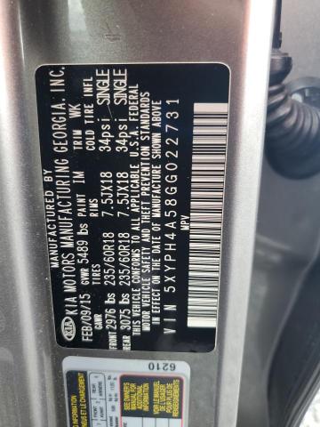 Auction sale of the 2016 Kia Sorento, vin: 5XYPH4A58GG022731, lot number: 55105236