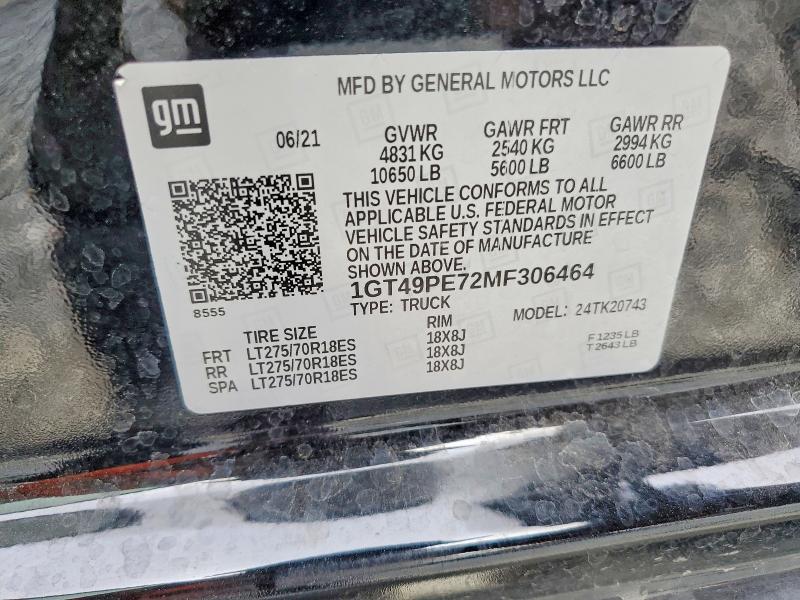 2021 Gmc Sierra მანქანა იყიდება აუქციონზე, vin: 1GT49PE72MF306464, აუქციონის ნომერი: 52840076