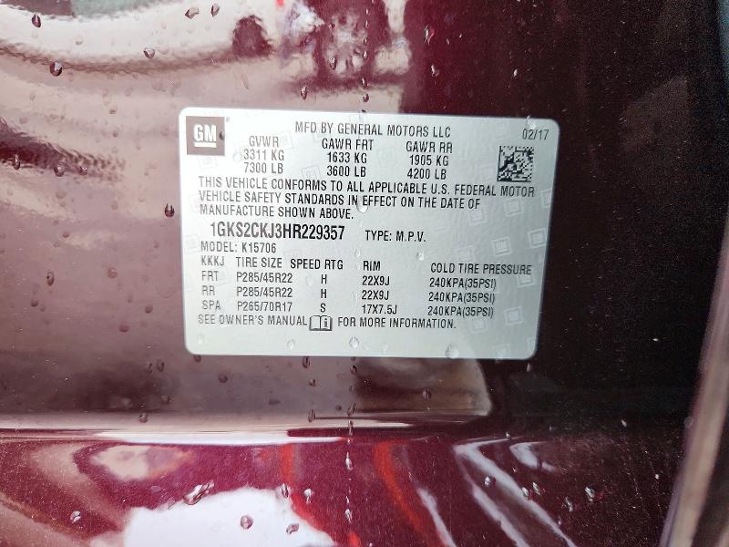 Aukcja sprzedaży 2017 Gmc Yukon, vin: 1GKS2CKJ3HR229357, numer aukcji: 54489846