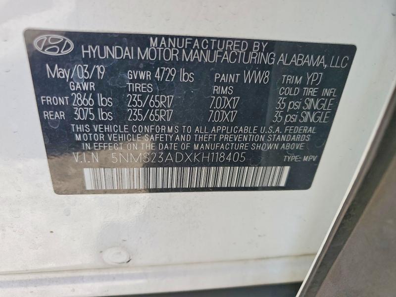 Aukcja sprzedaży 2019 Hyundai Santa Fe, vin: 5NMS23ADXKH118405, numer aukcji: 52254676