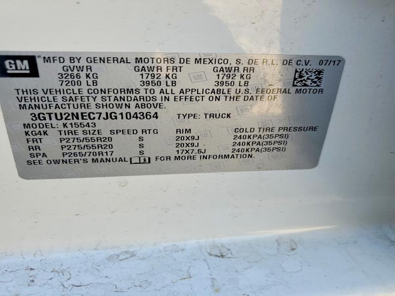 2018 Gmc Sierra მანქანა იყიდება აუქციონზე, vin: 3GTU2NEC7JG104364, აუქციონის ნომერი: 52134856