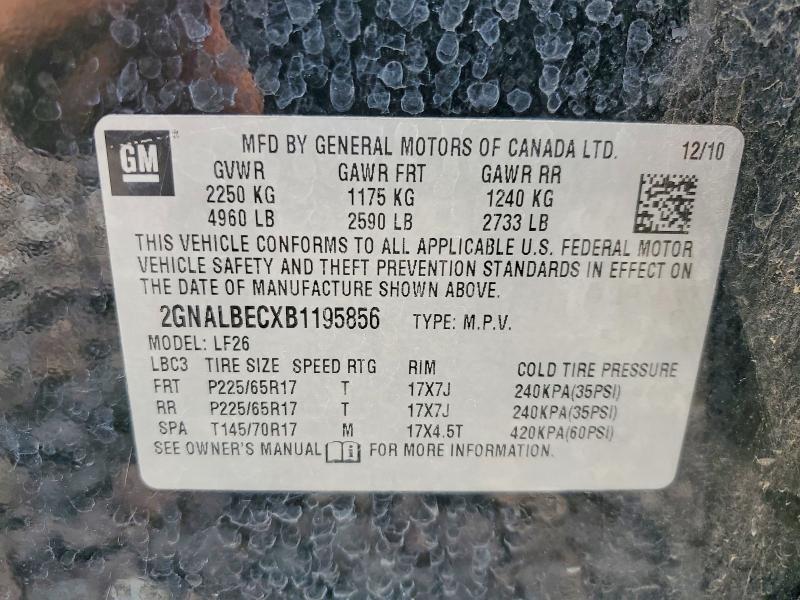 2011 Chevrolet Equinox მანქანა იყიდება აუქციონზე, vin: 2GNALBECXB1195856, აუქციონის ნომერი: 54698286