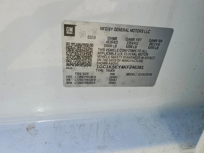 53025686 :رقم المزاد ، 1GC1KSEY4KF246381 vin ، 2019 Chevrolet Silverado مزاد بيع