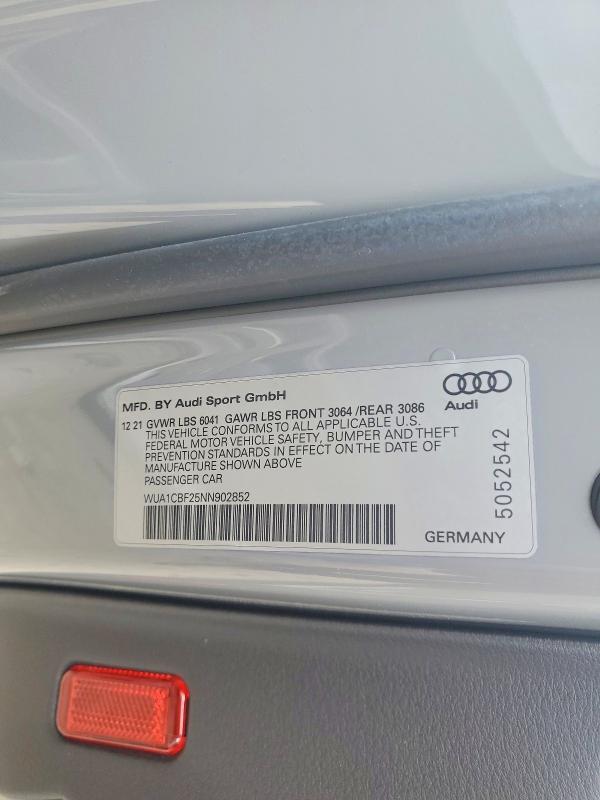 Aukcja sprzedaży 2022 Audi Rs6, vin: WUA1CBF25NN902852, numer aukcji: 54469716