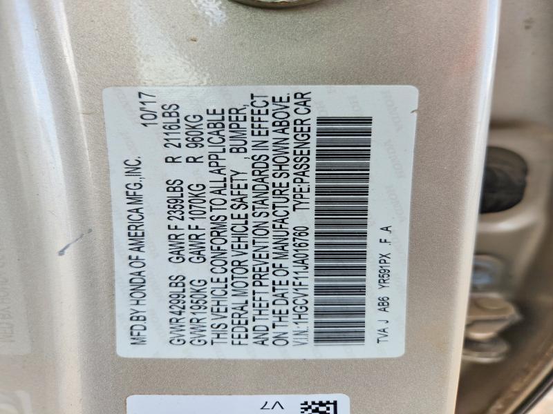 55317676 :رقم المزاد ، 1HGCV1F11JA016760 vin ، 2018 Honda Accord مزاد بيع