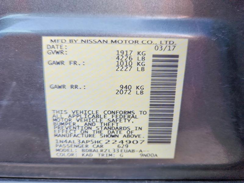 52098866 :رقم المزاد ، 1N4AL3AP5HC224907 vin ، 2017 Nissan Altima مزاد بيع