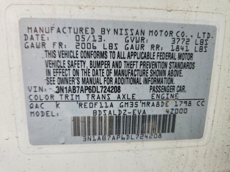 54009106 :رقم المزاد ، 3N1AB7AP6DL724208 vin ، 2013 Nissan Sentra مزاد بيع