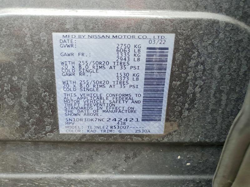 Продажа на аукционе авто 2022 Nissan Pathfinder, vin: 5N1DR3DK7NC242421, номер лота: 53529826