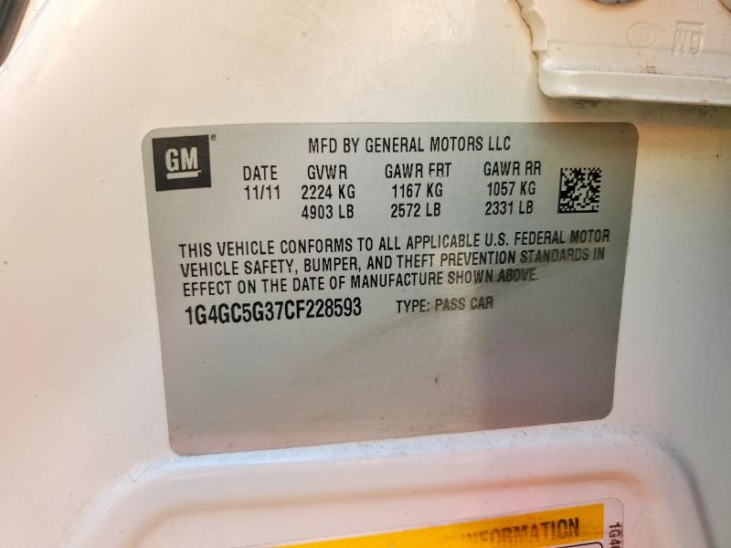 53842266 :رقم المزاد ، 1G4GC5G37CF228593 vin ، 2012 Buick Lacrosse مزاد بيع