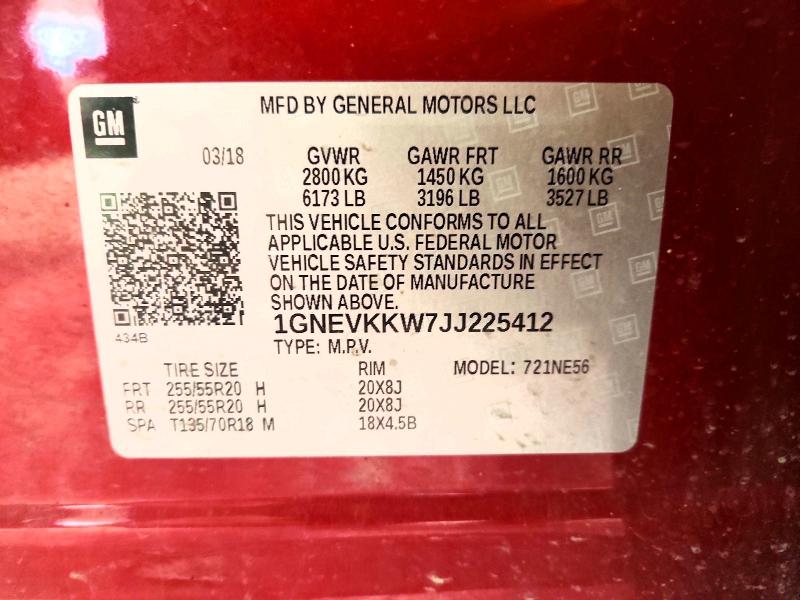 52910176 :رقم المزاد ، 1GNEVKKW7JJ225412 vin ، 2018 Chevrolet Traverse مزاد بيع