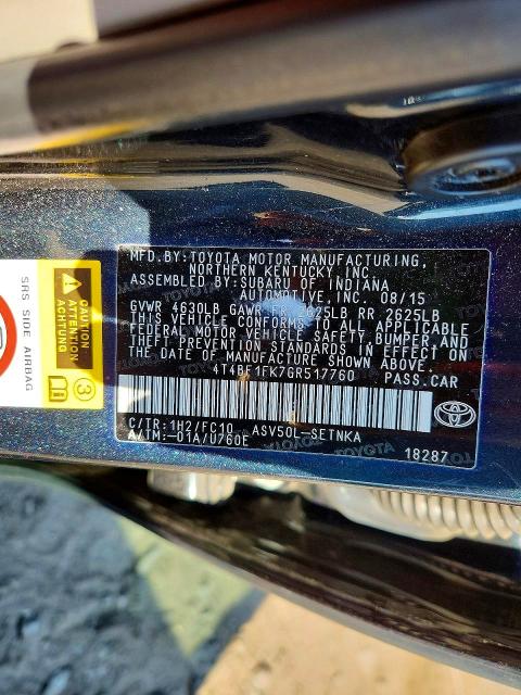 51990626 :رقم المزاد ، 4T4BF1FK7GR517760 vin ، 2016 Toyota Camry مزاد بيع