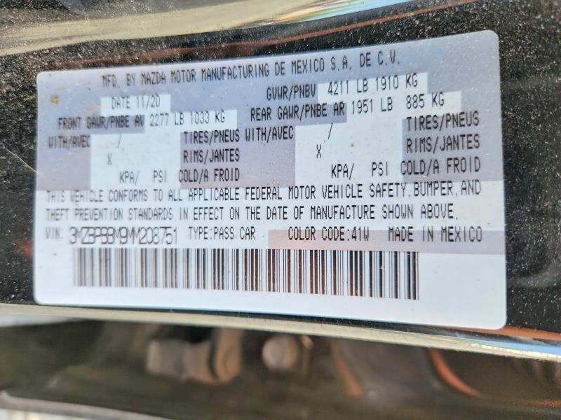55014136 :رقم المزاد ، 3MZBPBBM9MM208751 vin ، 2021 Mazda 3 مزاد بيع