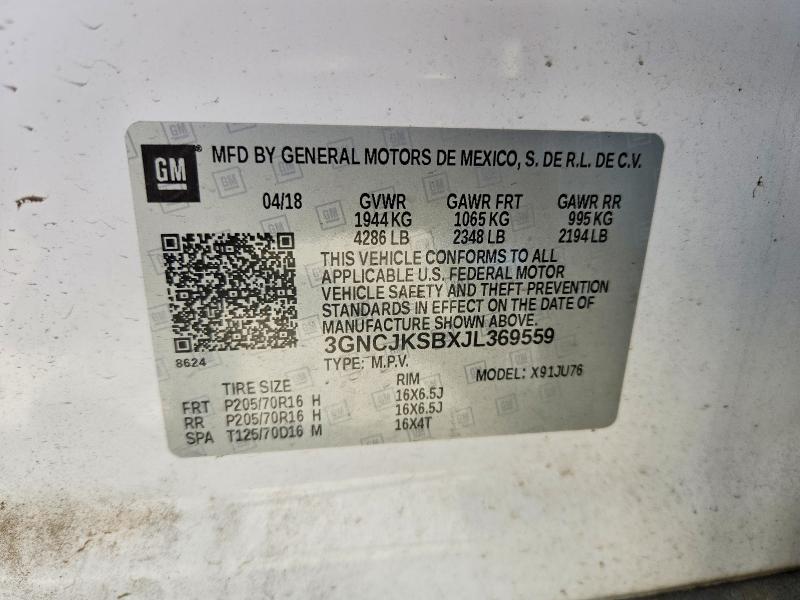Продаж на аукціоні авто 2018 Chevrolet Trax, vin: 3GNCJKSBXJL369559, номер лоту: 54845926