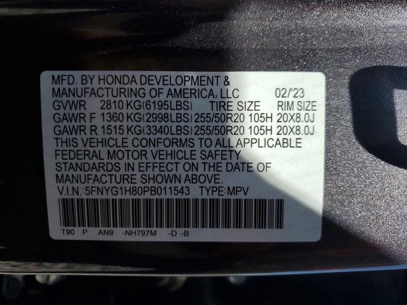 Продаж на аукціоні авто 2023 Honda Pilot, vin: 5FNYG1H80PB011543, номер лоту: 53347796