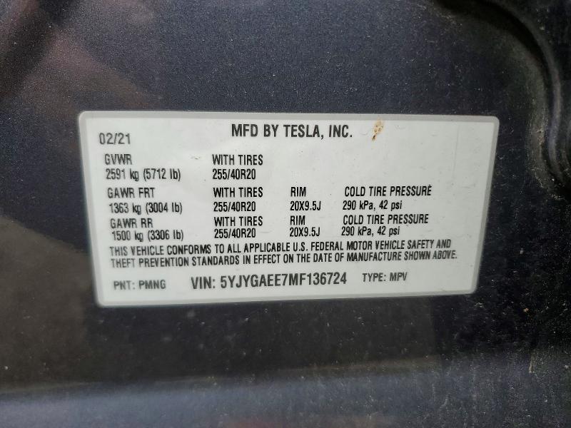 Aukcja sprzedaży 2021 Tesla Model Y, vin: 5YJYGAEE7MF136724, numer aukcji: 54701146