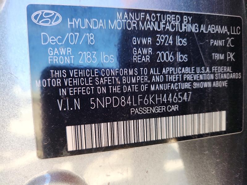 Продаж на аукціоні авто 2019 Hyundai Elantra, vin: 5NPD84LF6KH446547, номер лоту: 52386456