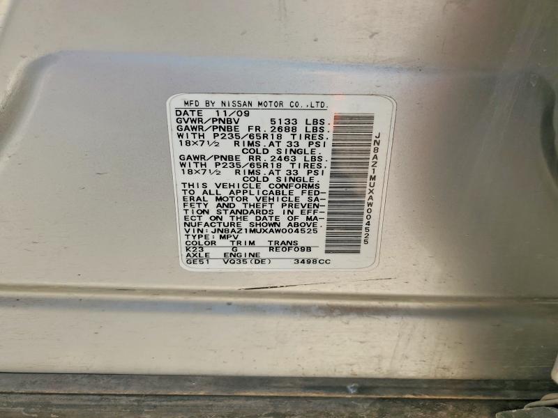 53699466 :رقم المزاد ، JN8AZ1MUXAW004525 vin ، 2010 Nissan Murano مزاد بيع